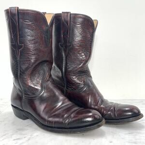 LUCCHESE Black Cherry Boots Men 8D Round Toe Cowboy USA Black Label Vintage VGUC